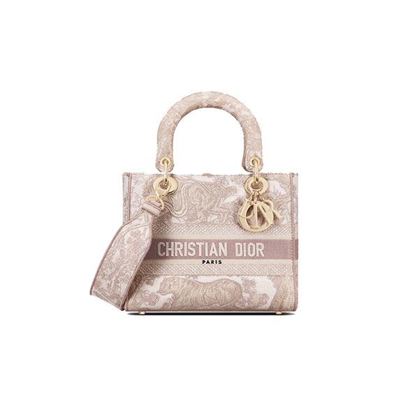 Túi Dior Medium Lady D-Lite Bag Rose Des Vents Toile De Jouy Embroidery
