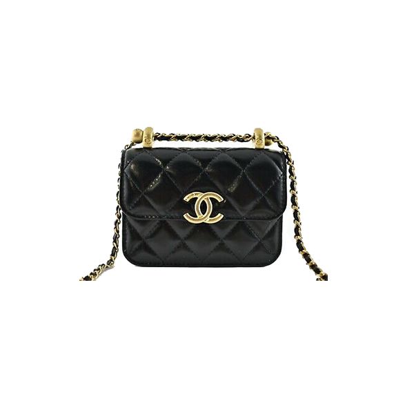 Chanel 21A Black Mini Flap Coin Purse With Chain Handle Shoulder Crossbody Bag