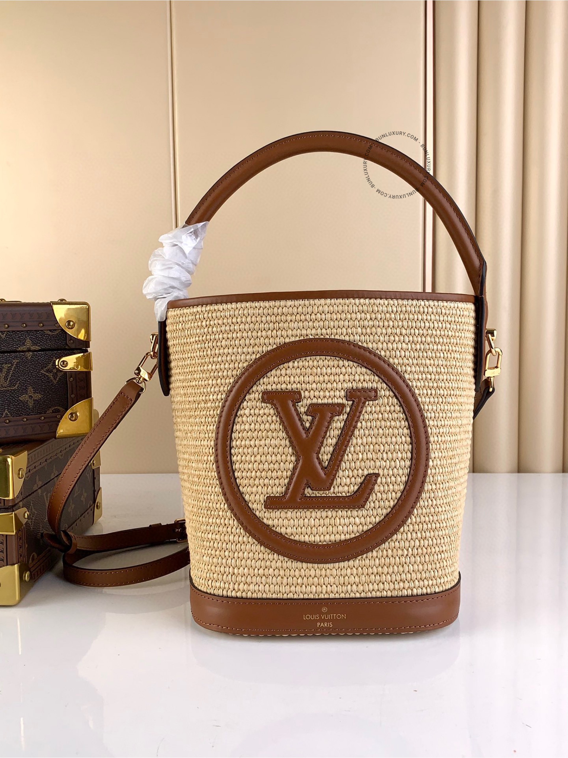 Túi Xách Louis Vuitton Petit Bucket Synthetic Knitted  Caramel M59962