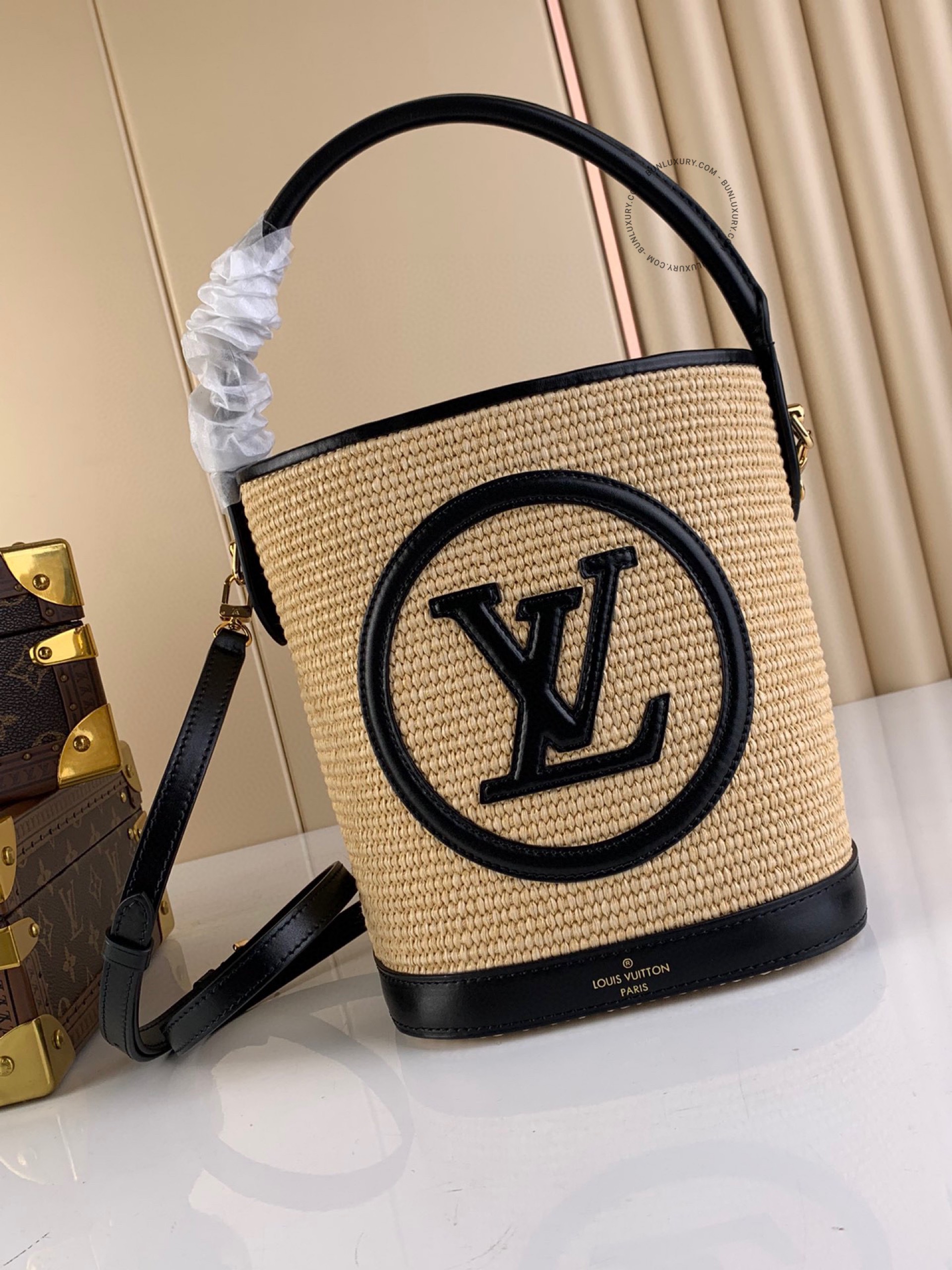 Túi Xách Louis Vuitton Petit Bucket Synthetic Knitted Black M59961