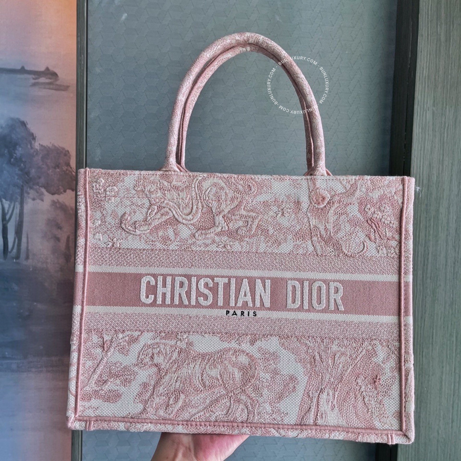 Túi Xách Dior Book Tote Medium Oblique Embroidery Pink